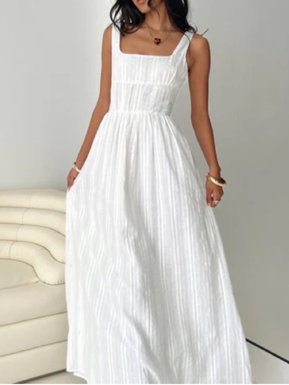 ❤️… Princess Polly Lorinda White Sleeveless Square-Neck Maxi Dress -